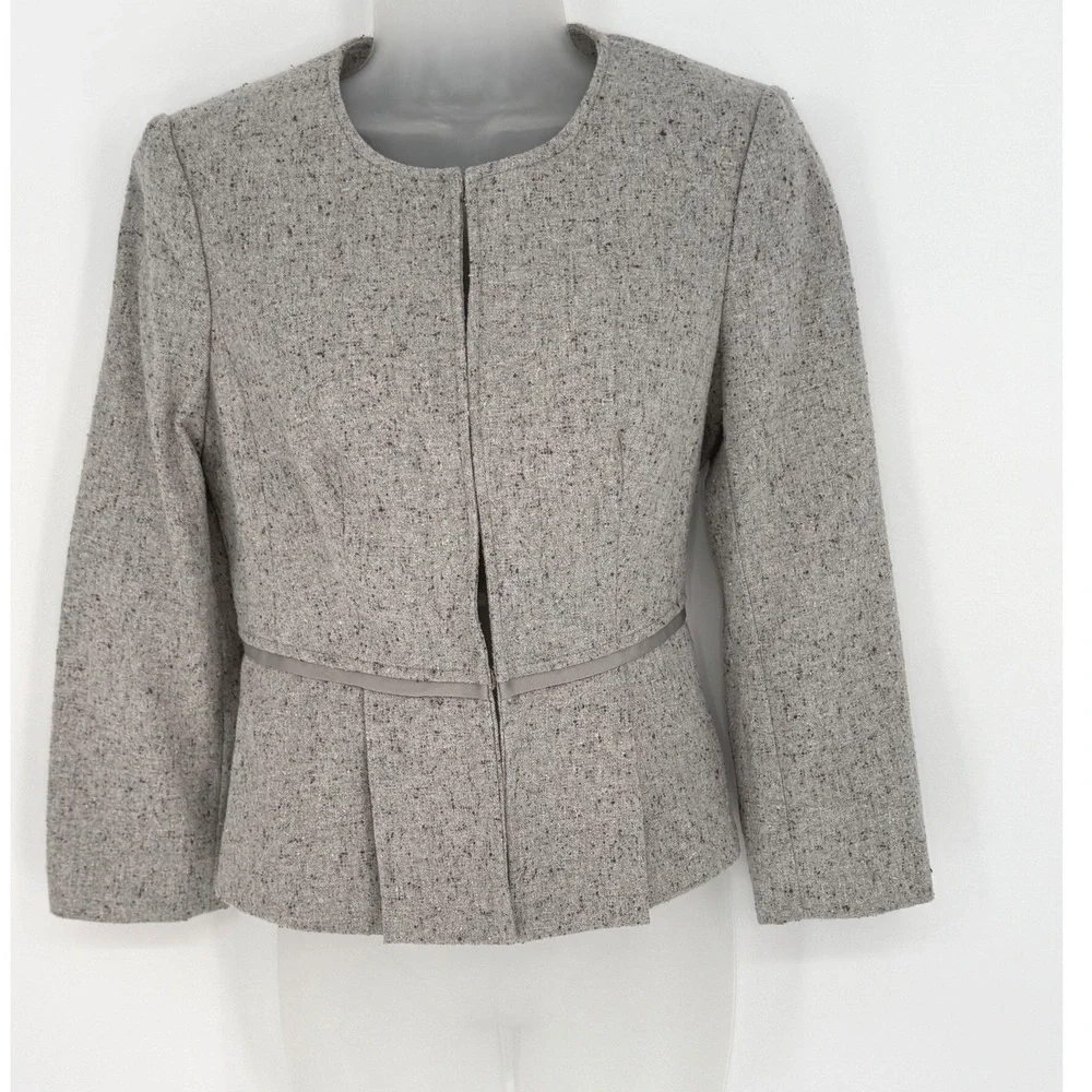 The Limited Blazer S Gray Tweed Peplum Career Wool Blend Academia‎ Preppy 92-01